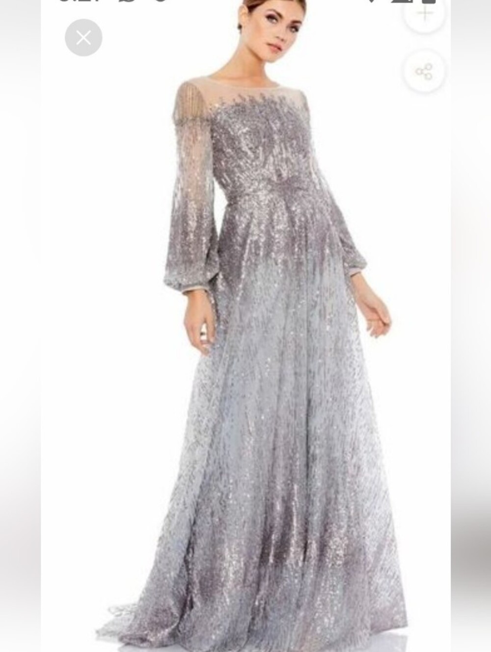 Mac Duggal Silver Sequin Ombre Evening Gown